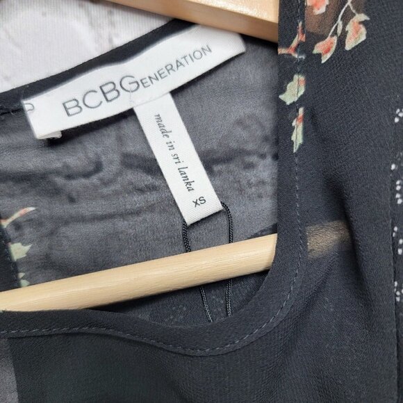 BCBGeneration Sheer Black Floral Print Flutter Sleeve Slip Dress Size XS - Picture 7 of 10